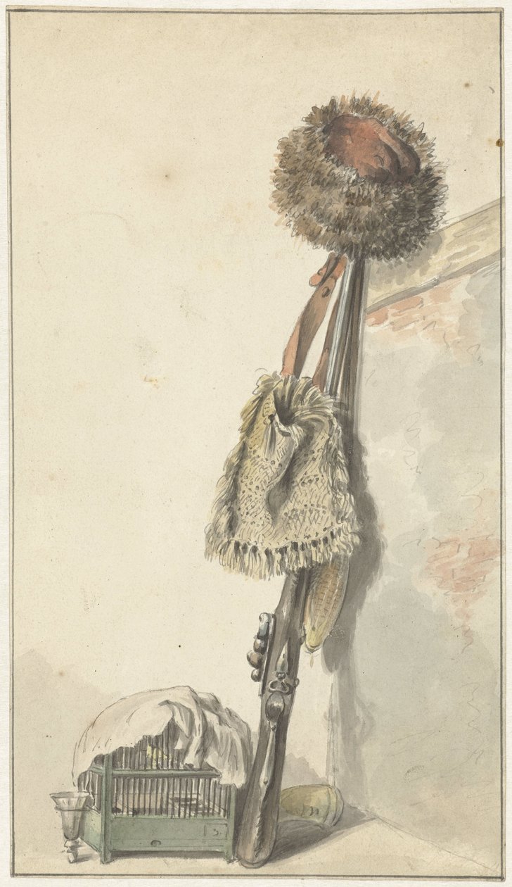 Nature morte de chasse avec cage à oiseaux - Jacob van Strij