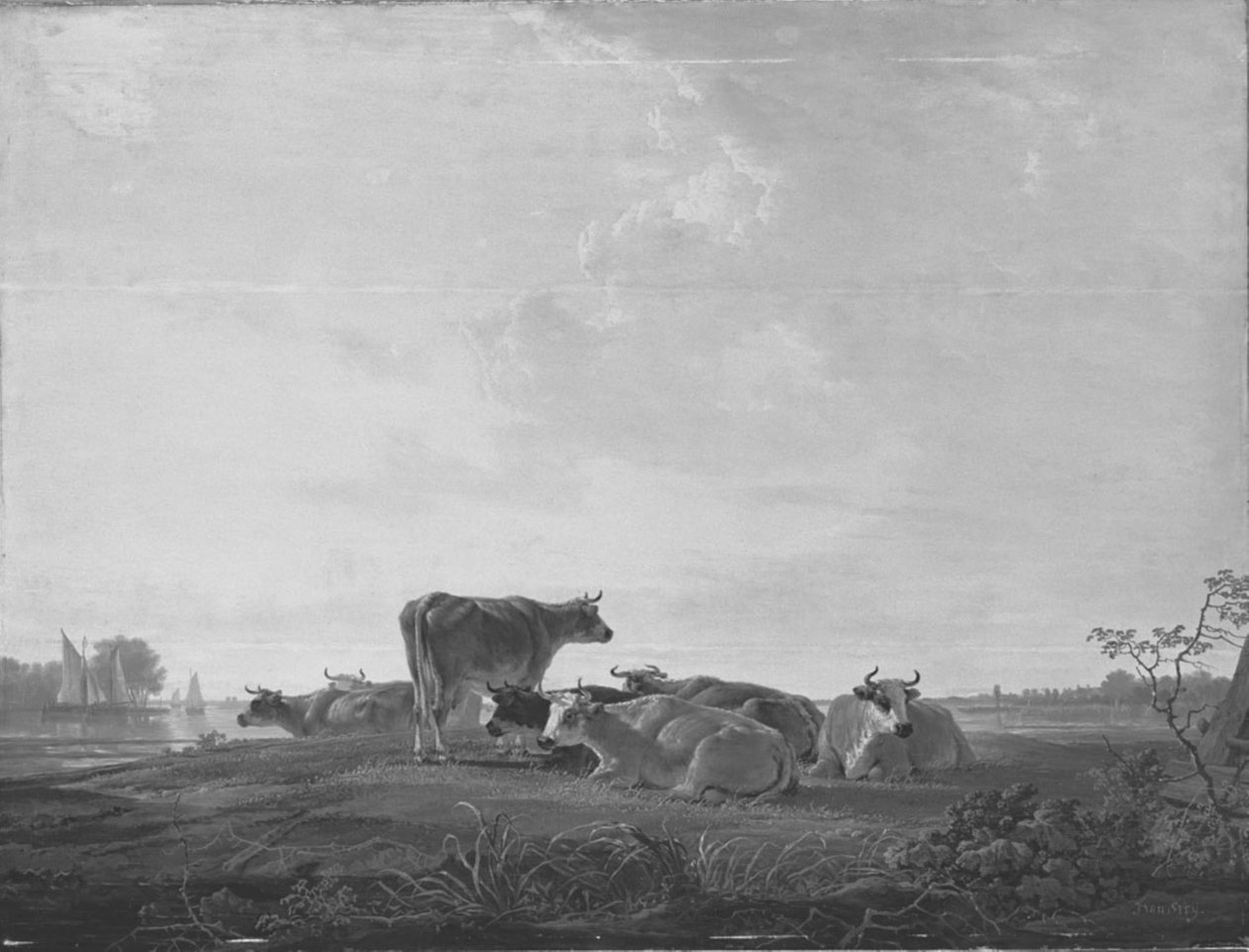 Bétail au repos sur la rive - Jacob van Strij