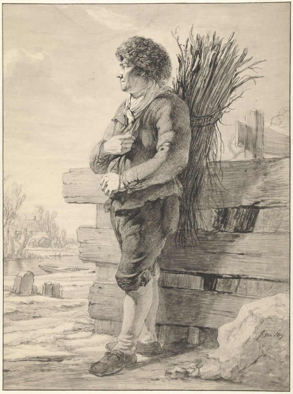 Homme debout avec un fagot de branches sur le dos - Jacob van Strij