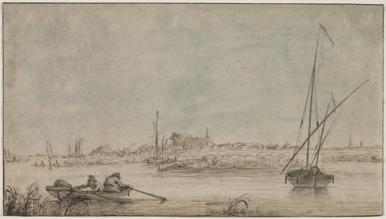 Vue de Dordrecht depuis le fleuve, 1775-1815 - Jacob van Strij