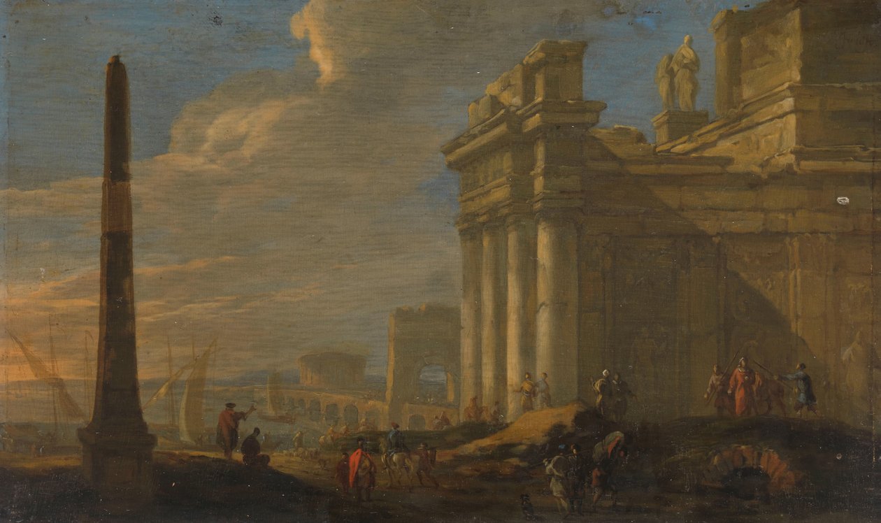 Vue de port italien - Jacob van der Ulft (signed by artist)