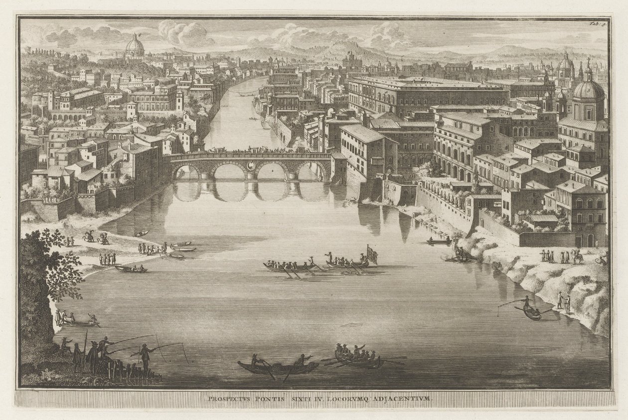 Vue de Rome avec le Ponte Sisto sur le Tibre (La Galerie agréable du monde) - Jacobus Baptist