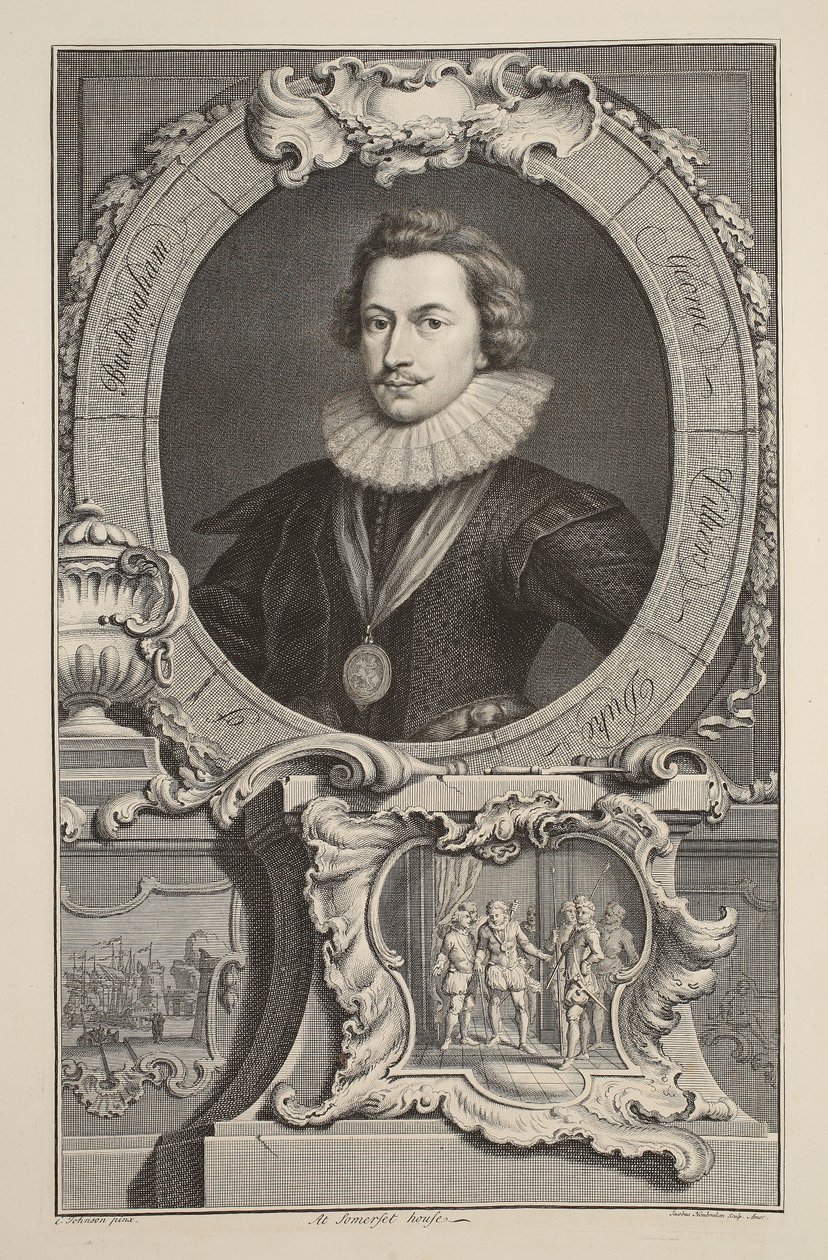 Portrait de George Villiers, duc de Buckingham, illustration de « Têtes de personnes illustres de Grande-Bretagne », publié par Knapton, Londres 1742 - Jacobus Houbraken