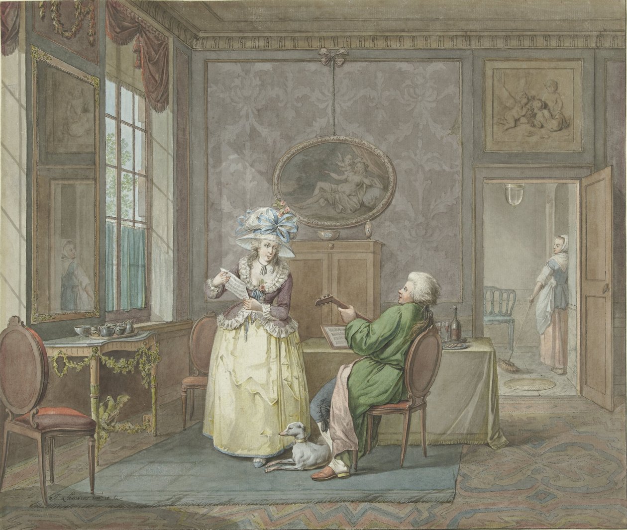 Couple jouant de la musique dans un intérieur - Jacobus Johannes Lauwers