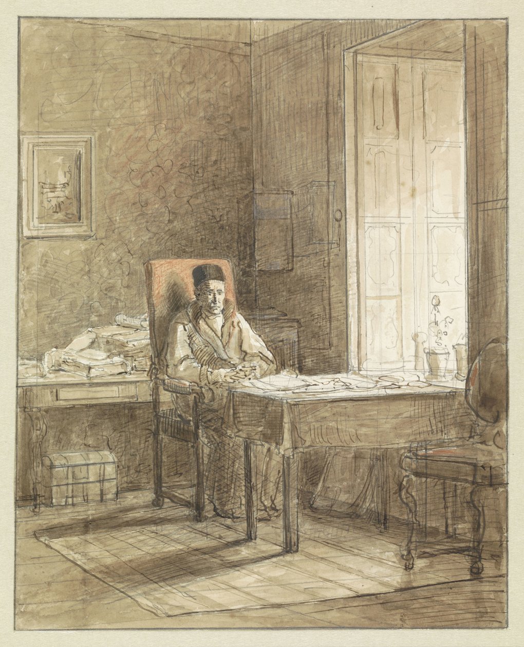 Portrait de Gerrit Lamberts, assis dans un fauteuil au Cabinet des estampes - Jacobus Ludovicus Cornet