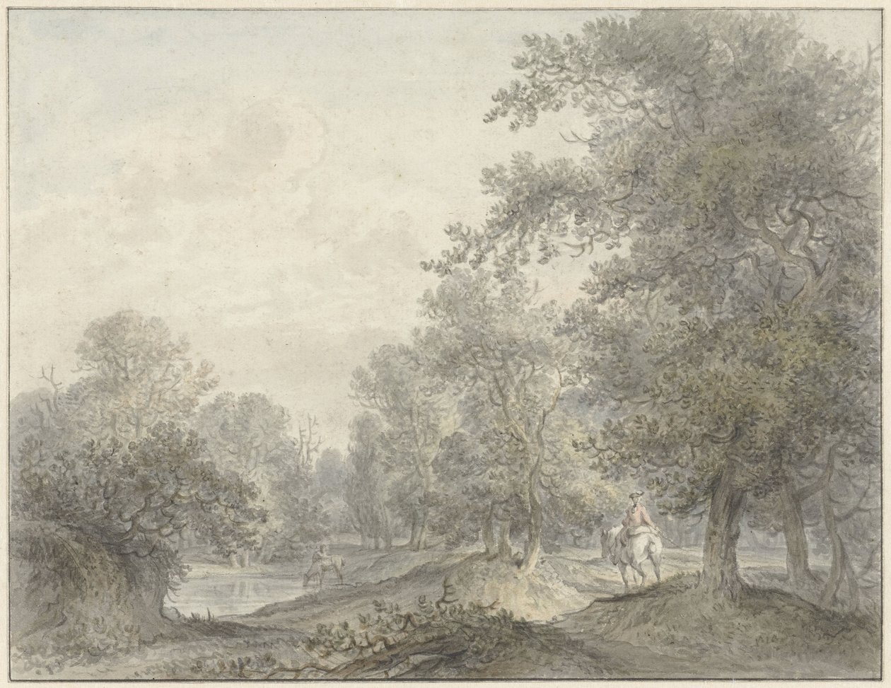 Paysage forestier avec cavalier et étang - Jacobus Versteegen