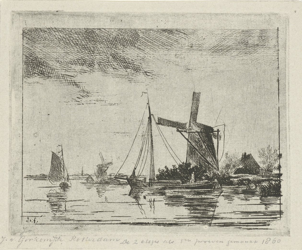 Vue de rivière avec moulin - Jacobus van Gorkom jr.