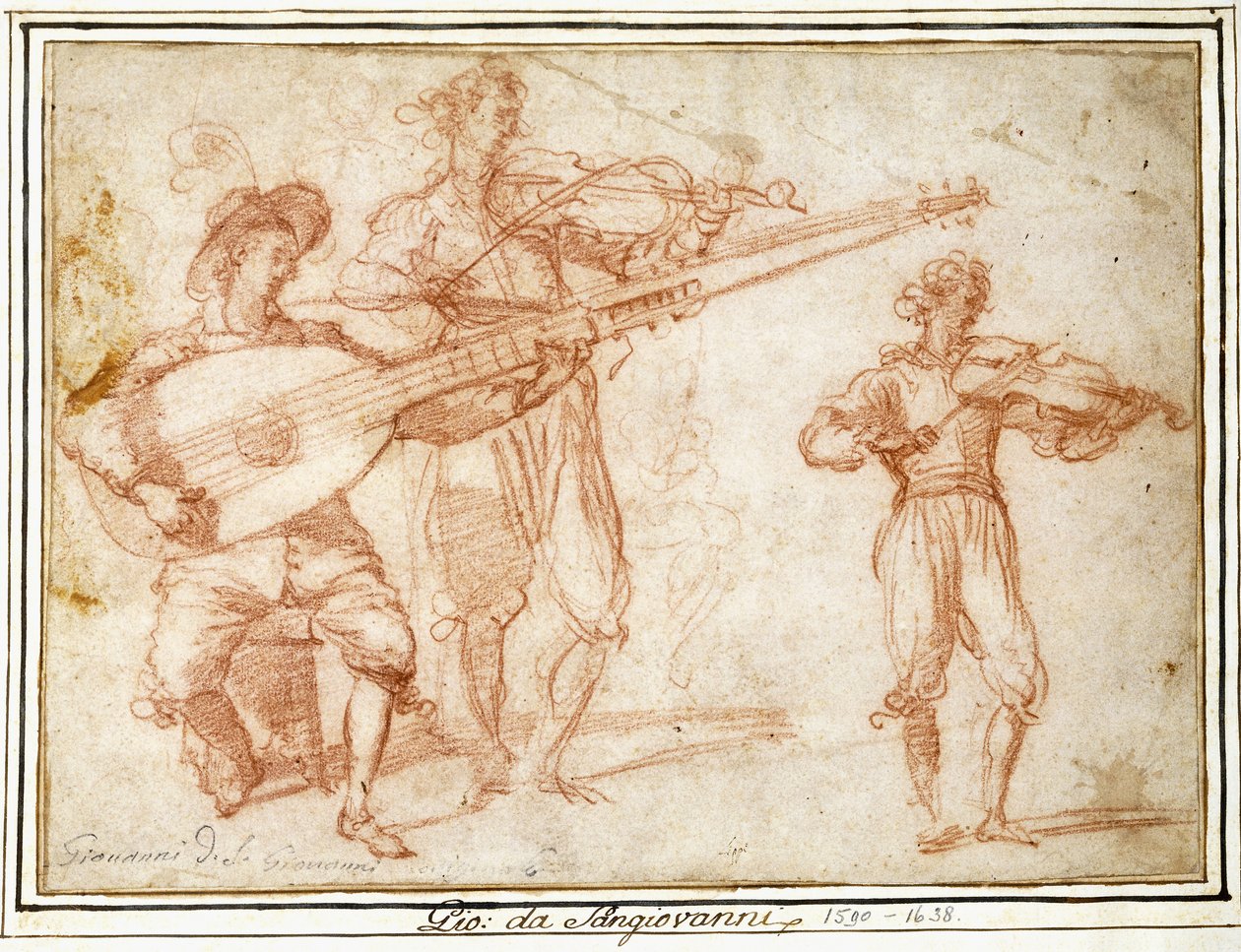 Deux musiciens jouant du Chiatarrone et du violon, avec une étude subsidiaire du deuxième musicien - Jacopo Confortini