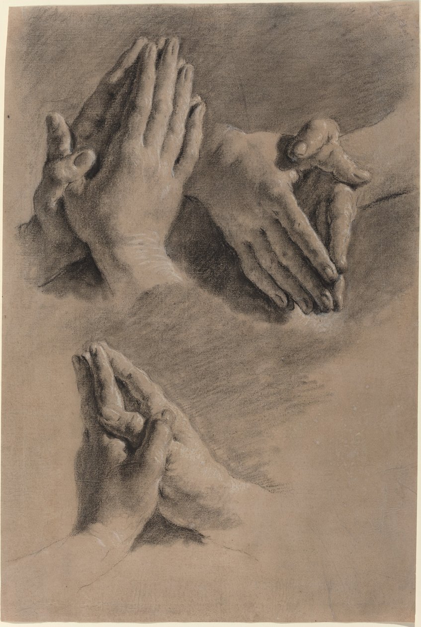 Trois études de mains jointes en prière - Jacopo Guarana