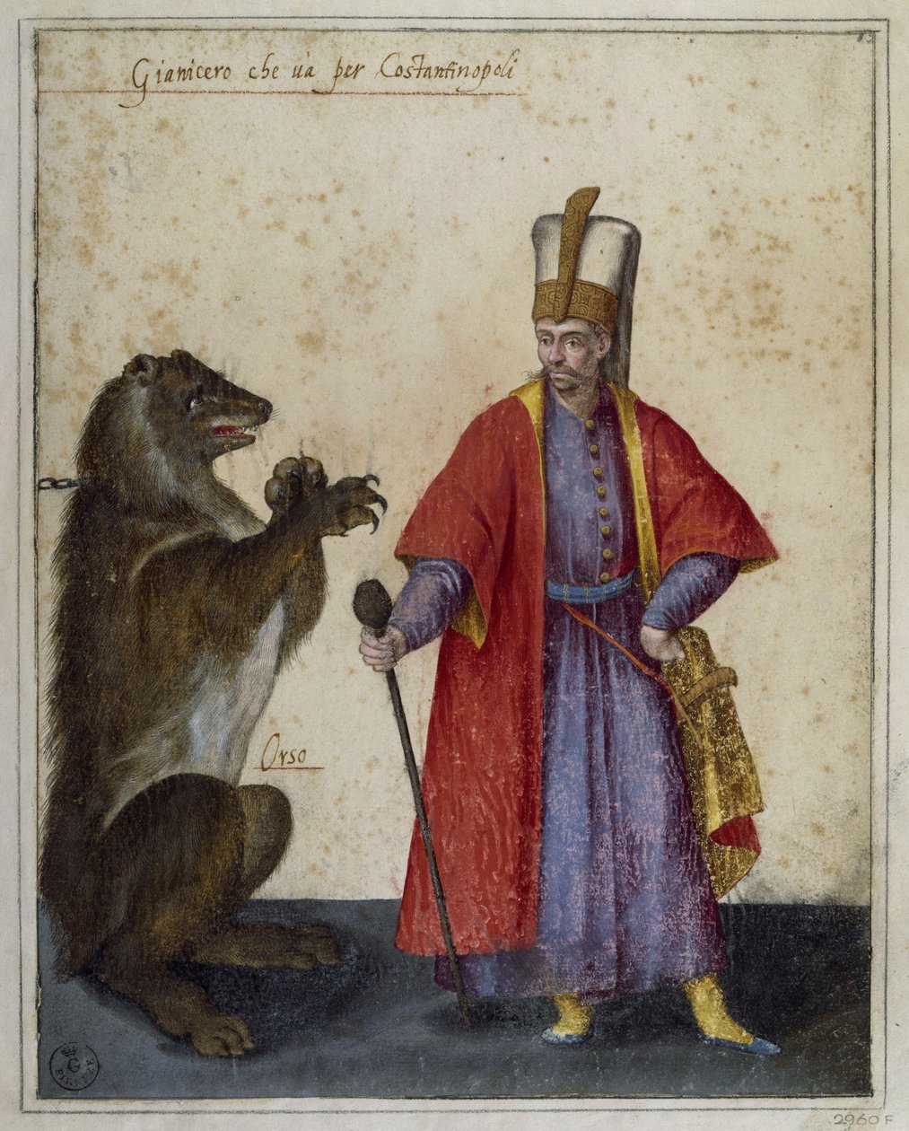 Janissaire et ours, dessin de Jacopo Ligozzi (1547-1626) - Jacopo Ligozzi
