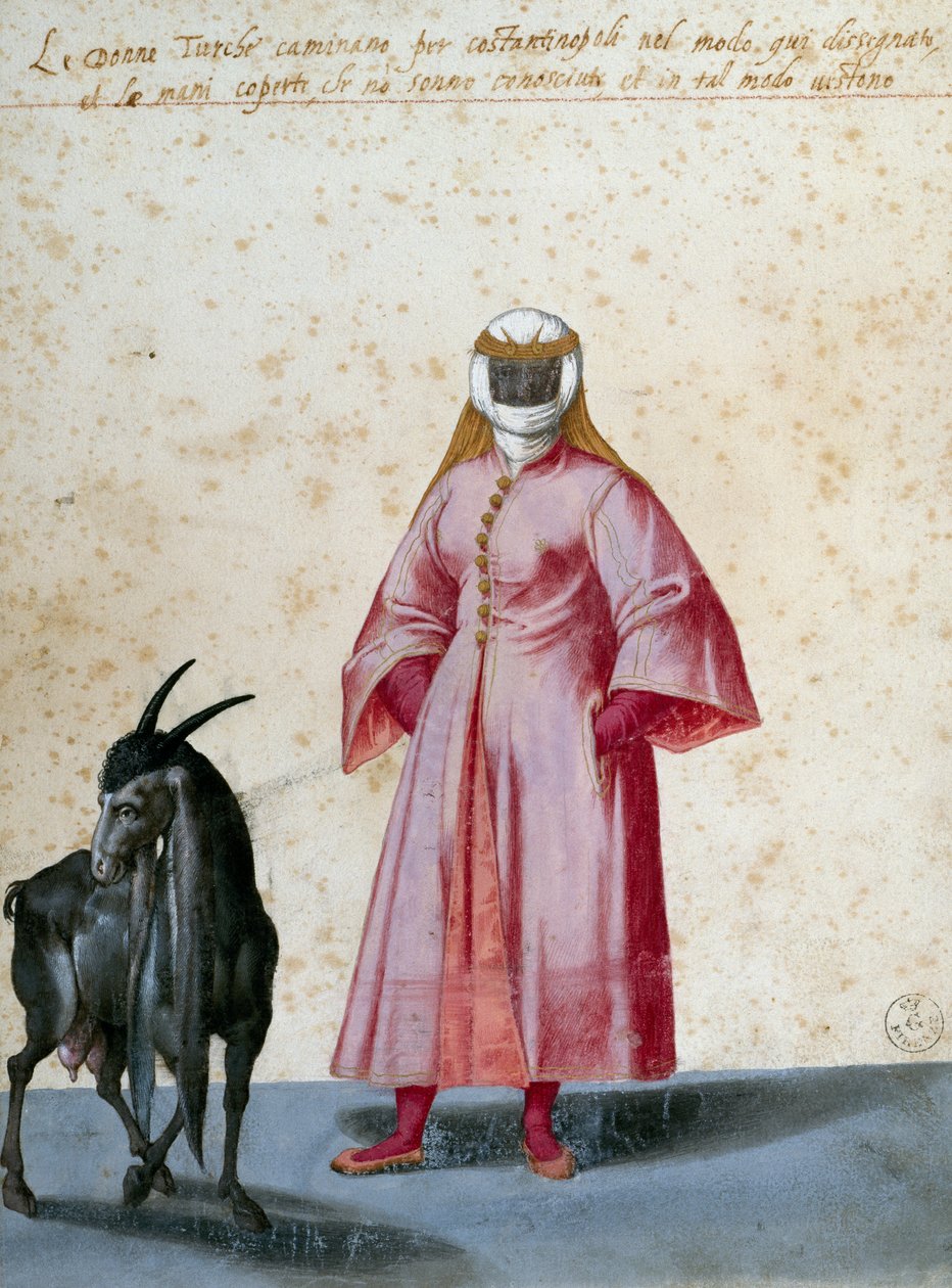 Femme turque avec chèvre, dessin de Jacopo Ligozzi (1547-1627) - Jacopo Ligozzi