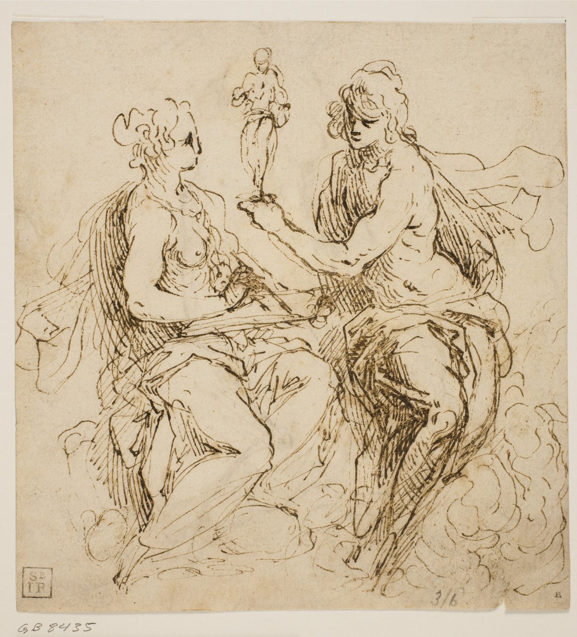 Personnifications de la peinture et de la sculpture assises sur des nuages - Jacopo Palma