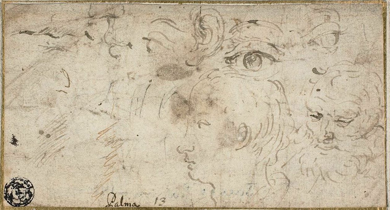 Esquisses de têtes, yeux, oreille et bouche - Jacopo Palma il Giovane