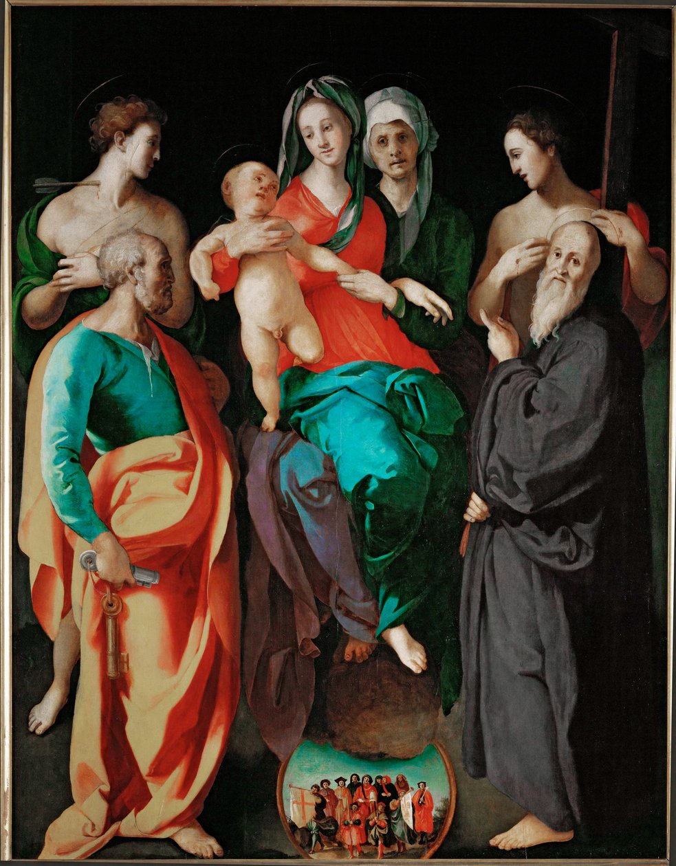 La Vierge avec sainte Anne et quatre saints (Pierre Sébastien, Benoît et le bon malfaiteur ... - Jacopo Pontormo