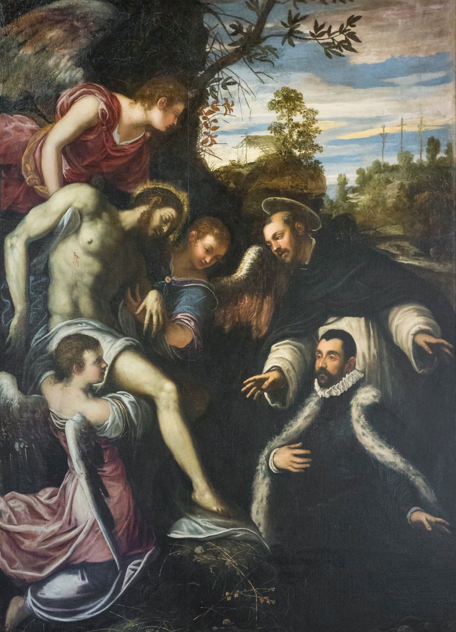 Christ mort soutenu par trois anges, saint Dominique et donateur - Jacopo Robusti Tintoretto