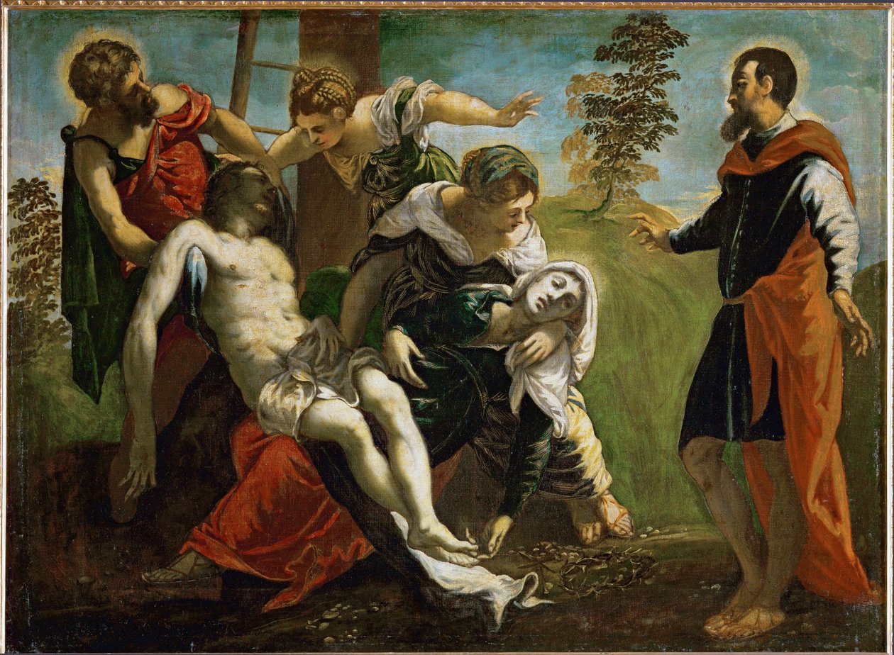 Descente de croix avec sainte Marie et Marie de Magdala (peinture sur toile) - Jacopo Robusti Tintoretto