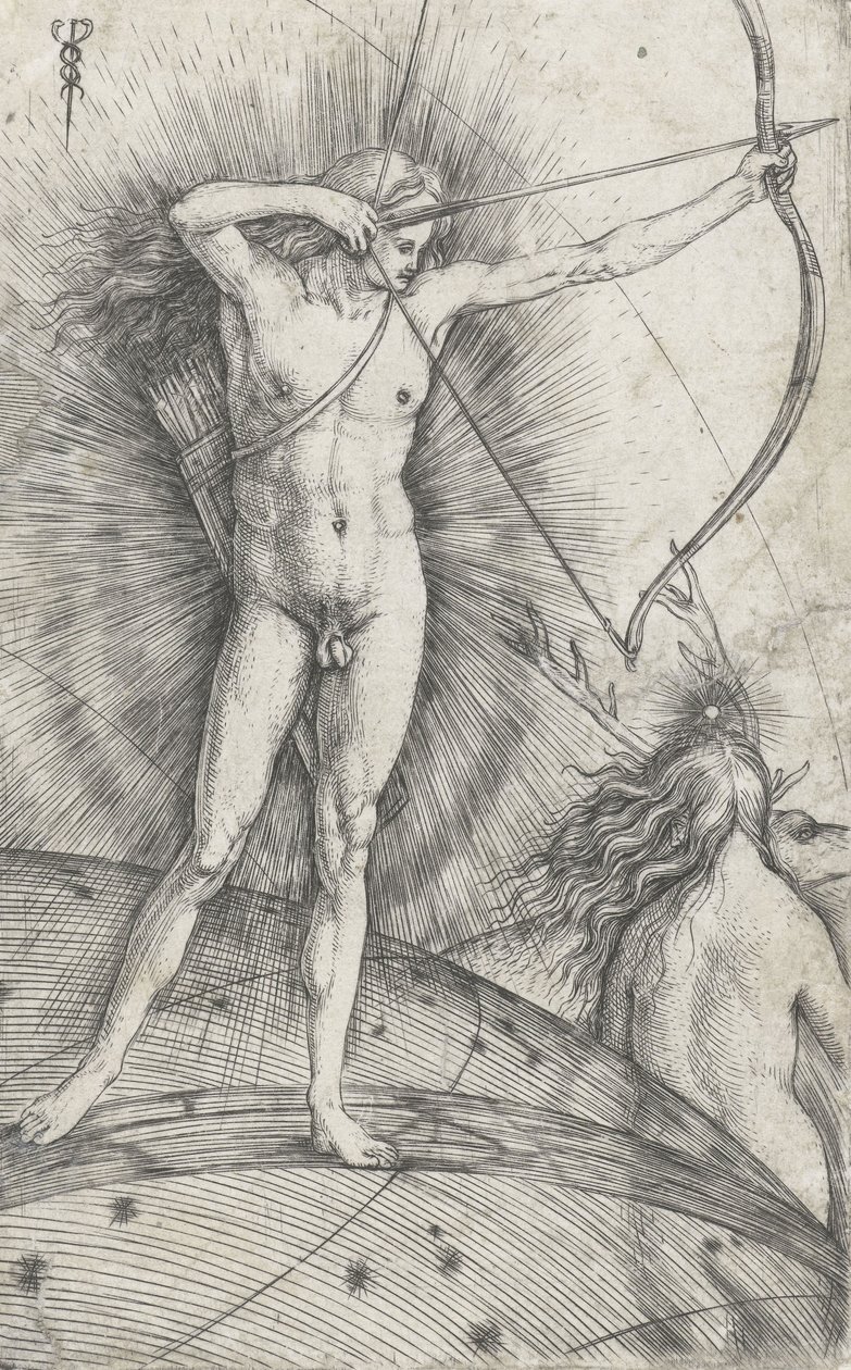 Apollon avec arc et flèche sur le globe céleste et Diane avec un cerf, 1503-5 - Jacopo de Barbari