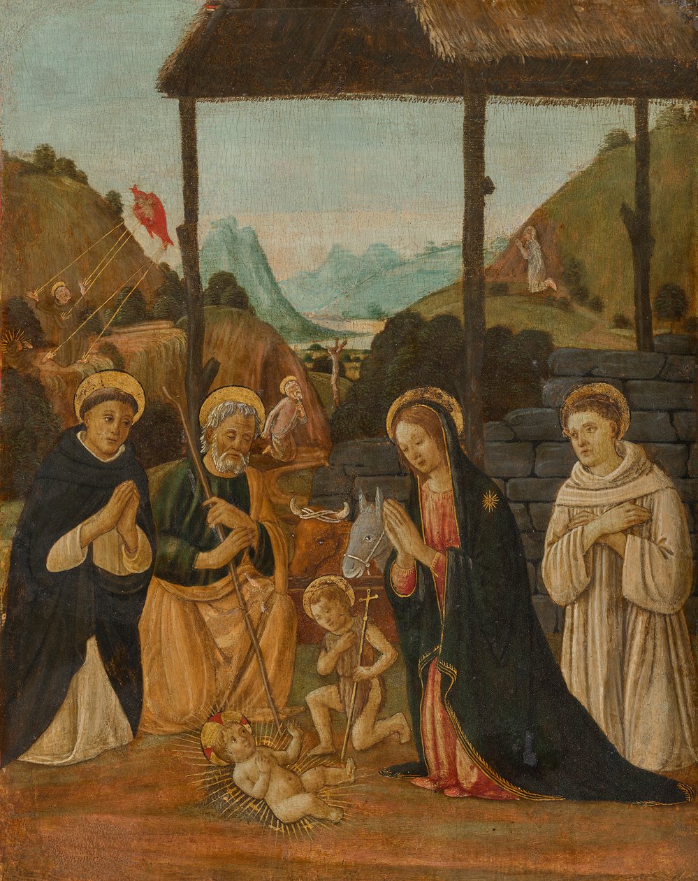 Anbetung des Kindes in Anwesenheit des Johannesknaben und der Heiligen Dominikus und Bernhard von Clairvaux - Jacopo del Sellaio