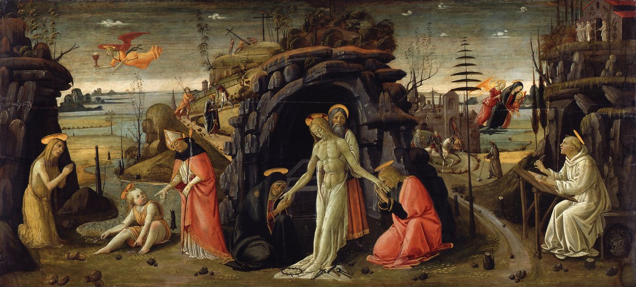 Paysage avec des scènes bibliques et des scènes de légendes de saints - Jacopo del Sellaio