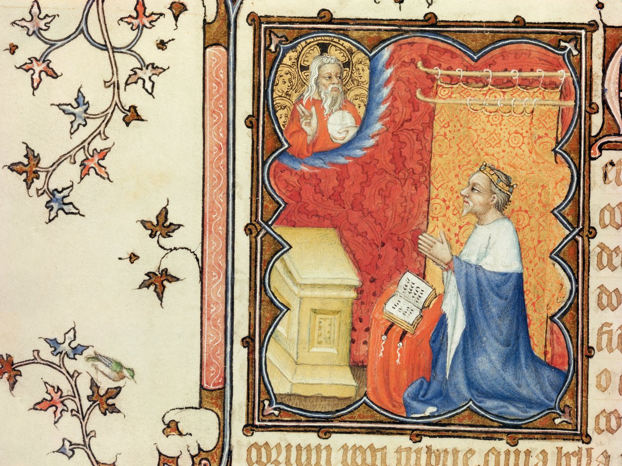 Ms Lat 18014 Jean de France (1340-1416) Duc de Berry priant devant le Père Éternel, des Petites Heures du Duc de Berry, vers 1385-90 - Jacquemart de Hesdin
