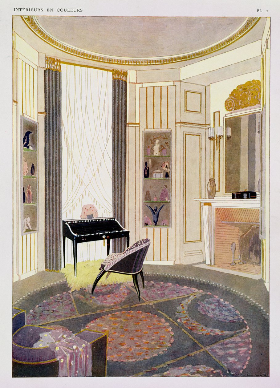Intérieur avec meubles conçus par Ruhlmann, d