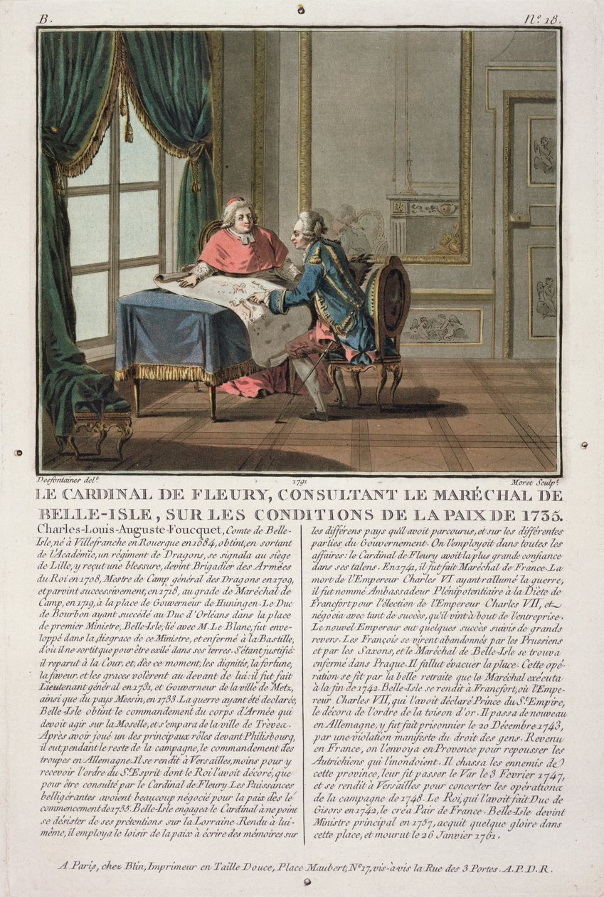 Le cardinal de Fleury consulte le maréchal de Belle-Isle sur les conditions de la paix, 1735, gravé par Jean Baptiste Morret, 1791 - Jacques Francois Joseph Swebach