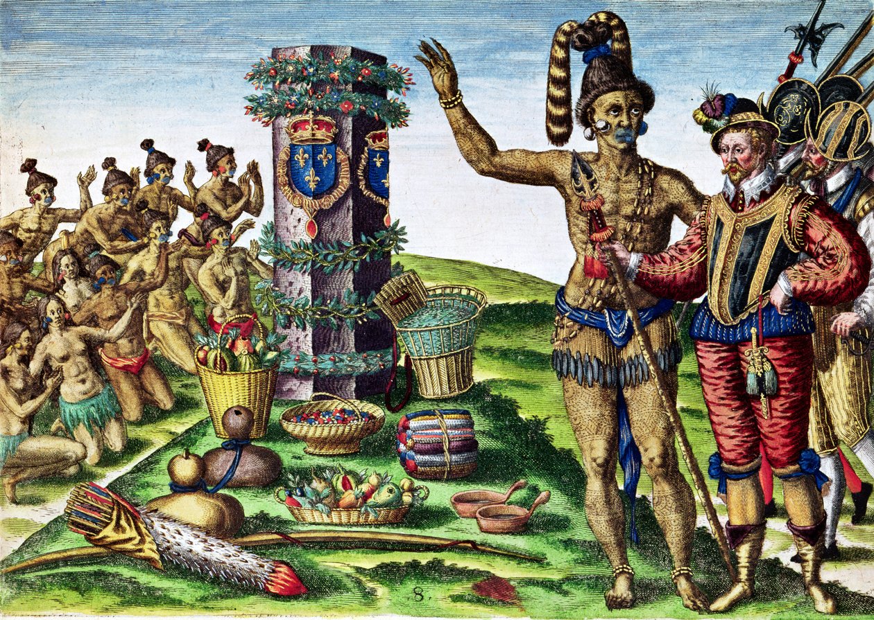 René Goulaine de Laudonnière (c.1529-82) et le chef Athore devant la colonne de Ribault, de 