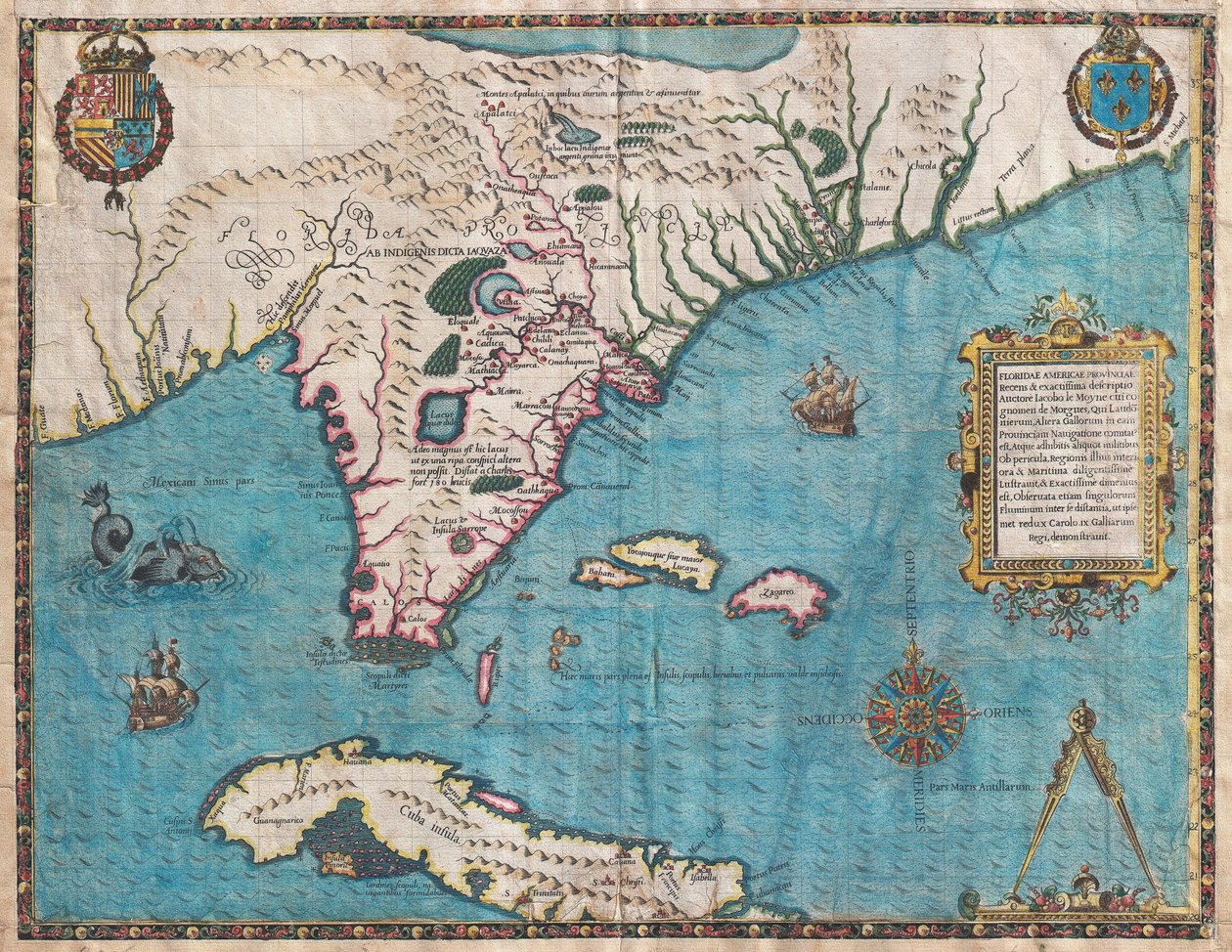 Carte de la Floride et de Cuba - Jacques  Le Moyne