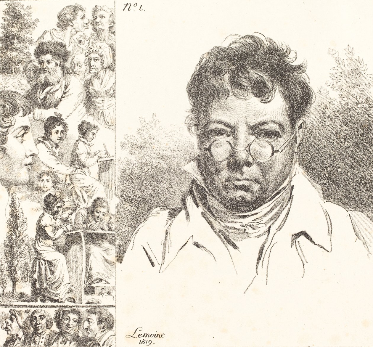 Autoportrait et autres têtes, 1819 - Jacques Antoine Marie Lemoine