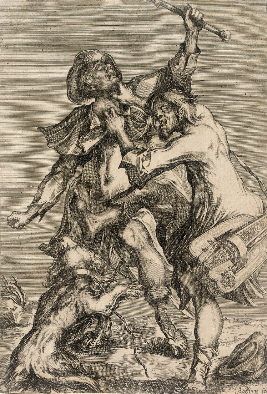 Joueur de vielle attaquant un pèlerin - Jacques Bellange