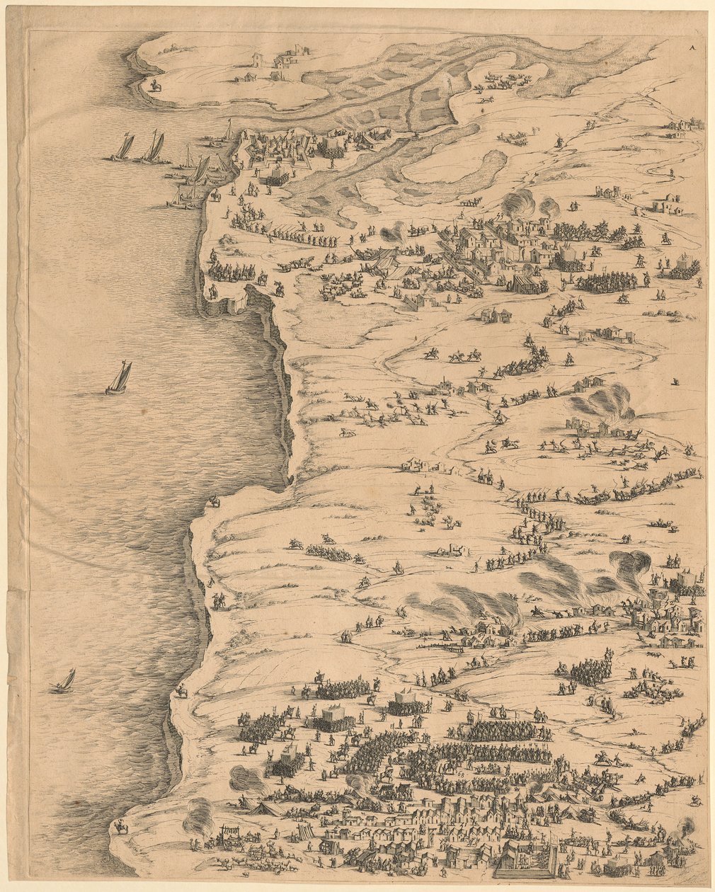 1. Tableau en haut à gauche tiré de « Le siège de La Rochelle » - Jacques Callot