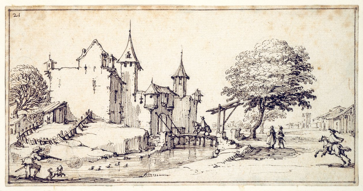 Un château avec pont-levis - Jacques Callot