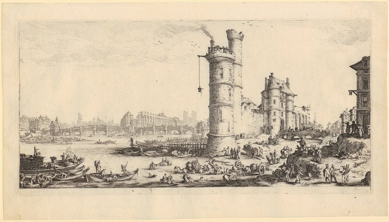 Vue du Pont-Neuf, planche 2 de la série « Les deux grandes vues de Paris » - Jacques Callot