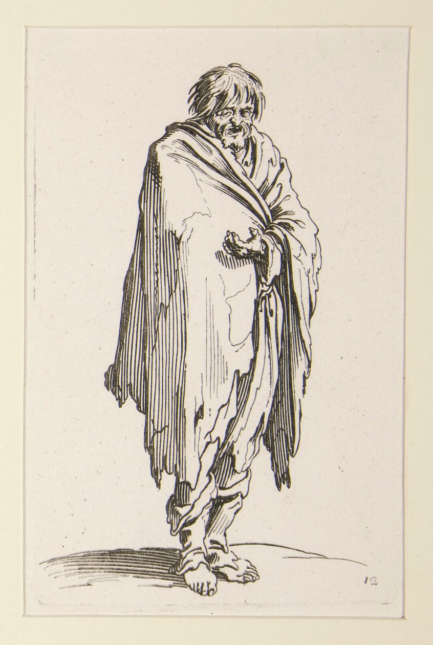 Mendiant à tête découverte et pieds nus, de Les Mendiants - Jacques Callot