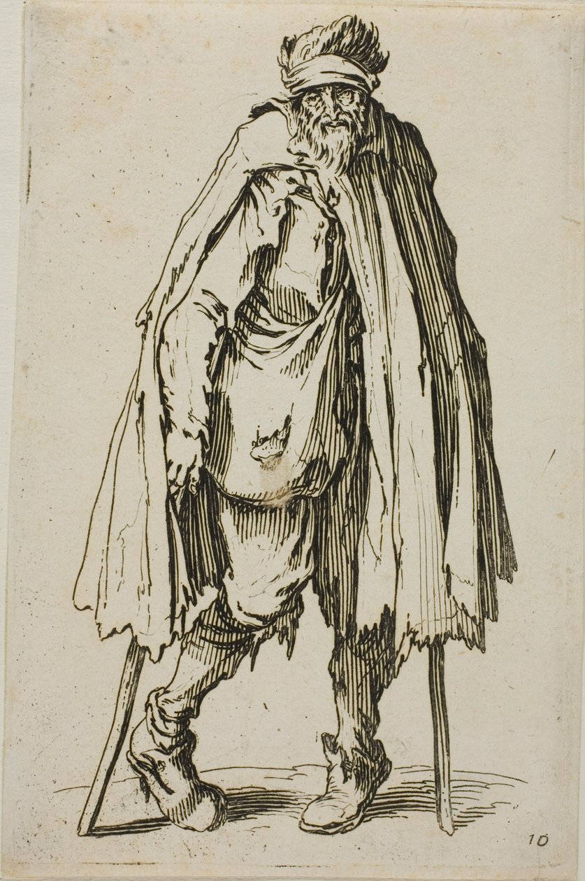 Mendiant appuyé sur un bâton, planche dix-neuf de Les mendiants - Jacques Callot
