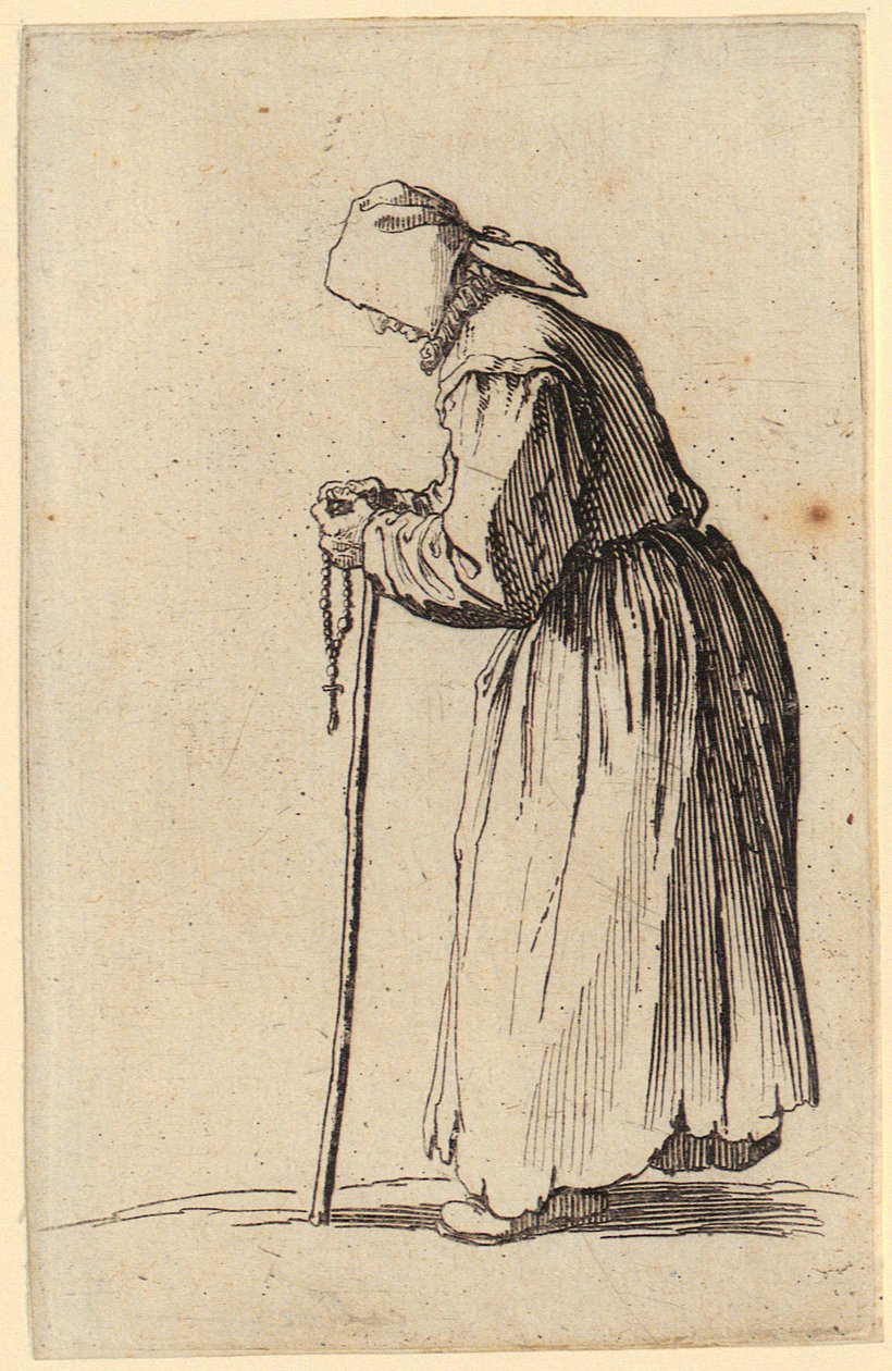 Mendiante avec chapelet, planche 7 de la série « Les Mendiants » - Jacques Callot