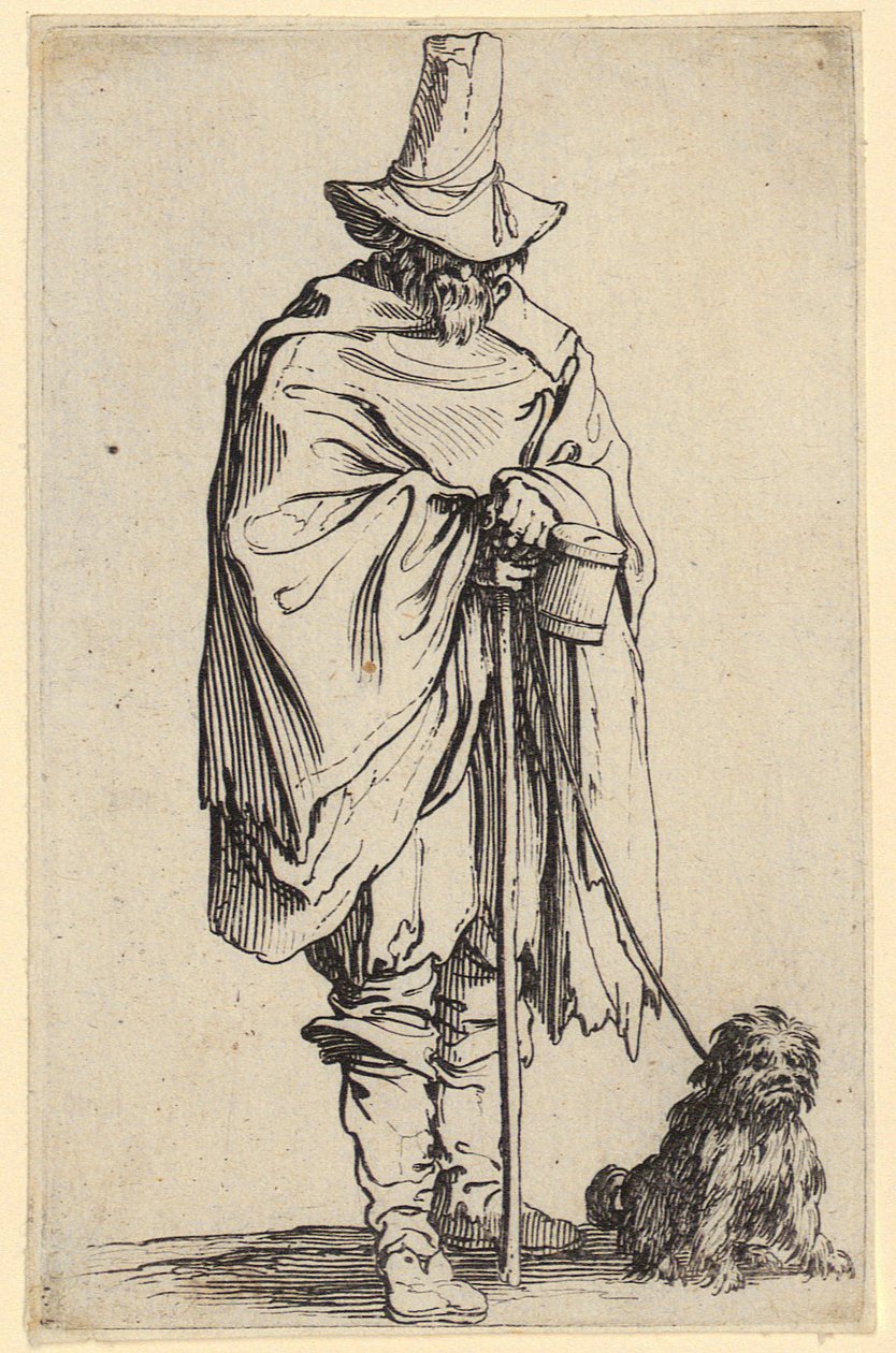 Aveugle et son chien, planche 22 de la série «Les Mendiants» - Jacques Callot