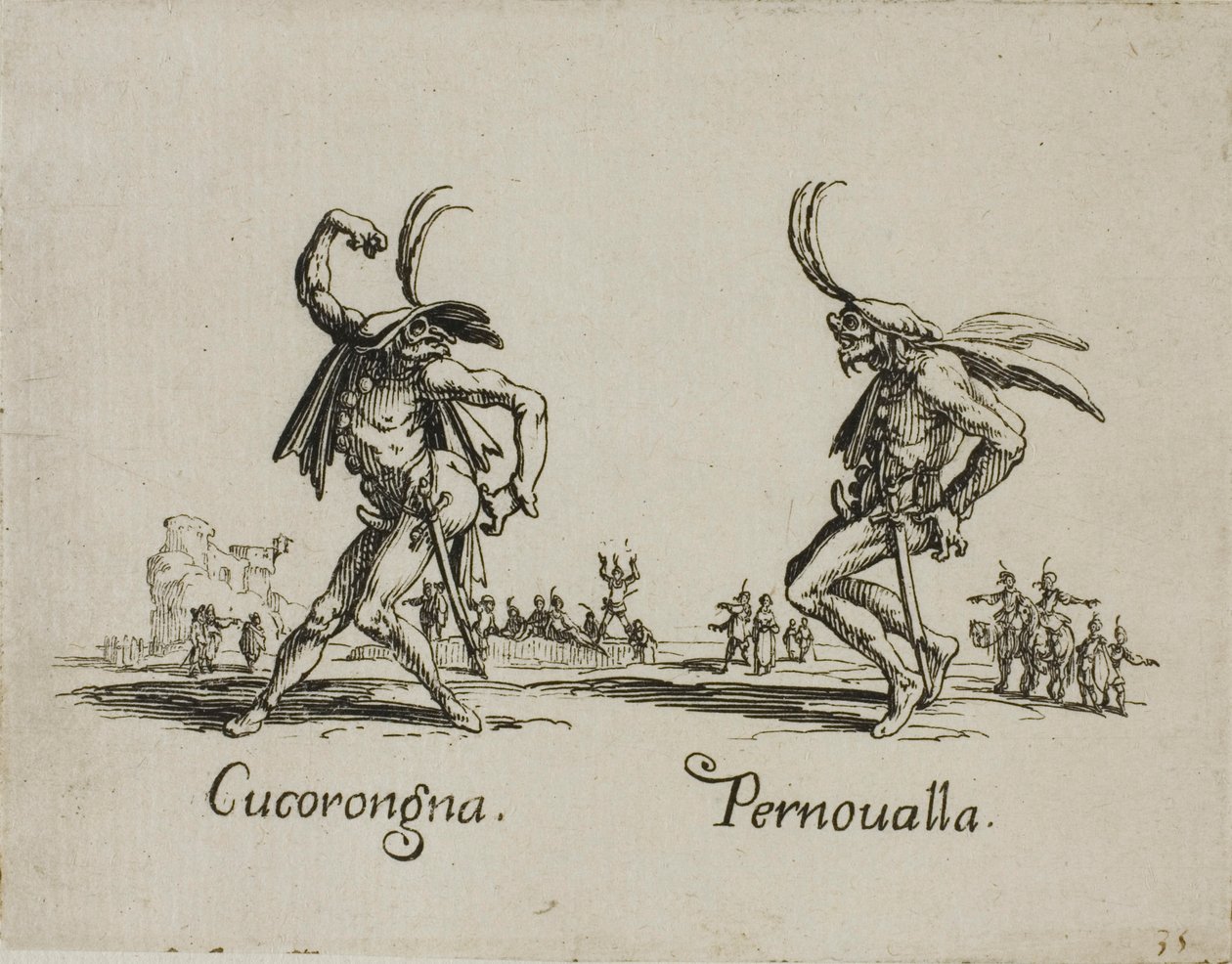 Cucorongna - Pernovalla, planche 2 des Balli di Sfessania - Jacques Callot