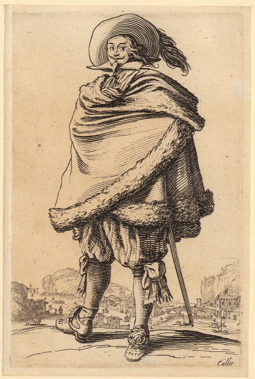 Gentilhomme au manteau bordé de fourrure, planche 10 de la série «La Noblesse» - Jacques Callot