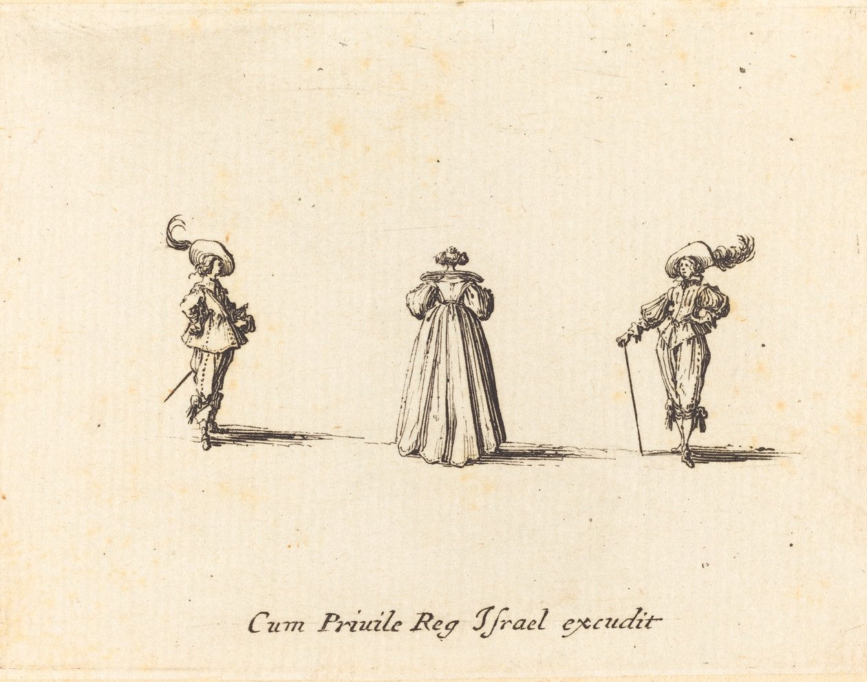 Dame vue de dos, et deux messieurs, probablement 1634 - Jacques Callot