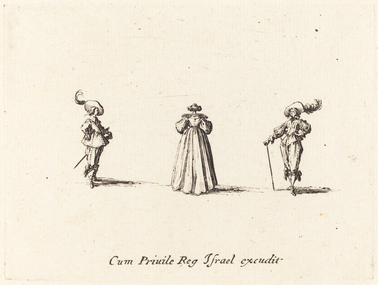 Dame vue de dos, et deux messieurs, probablement 1634 - Jacques Callot