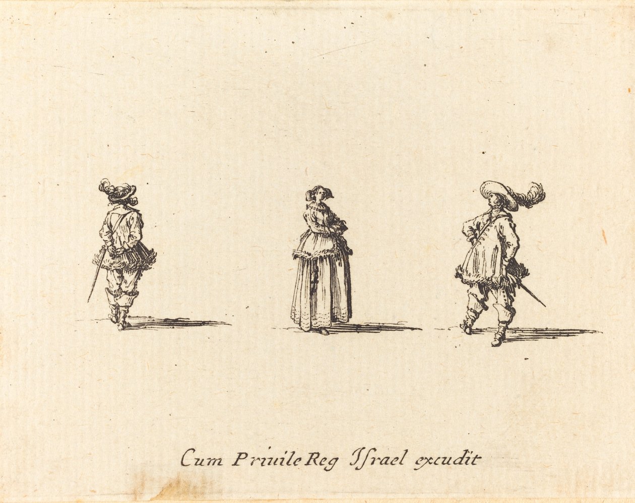 Dame aux bras croisés, et deux messieurs - Jacques Callot