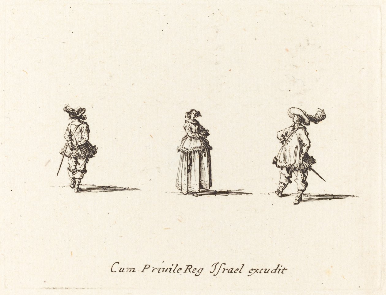 Dame aux bras croisés, et deux messieurs - Jacques Callot