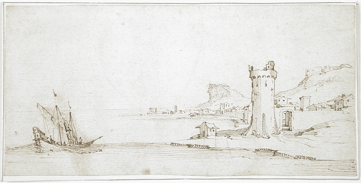 Paysage avec tour et bateau - Jacques Callot