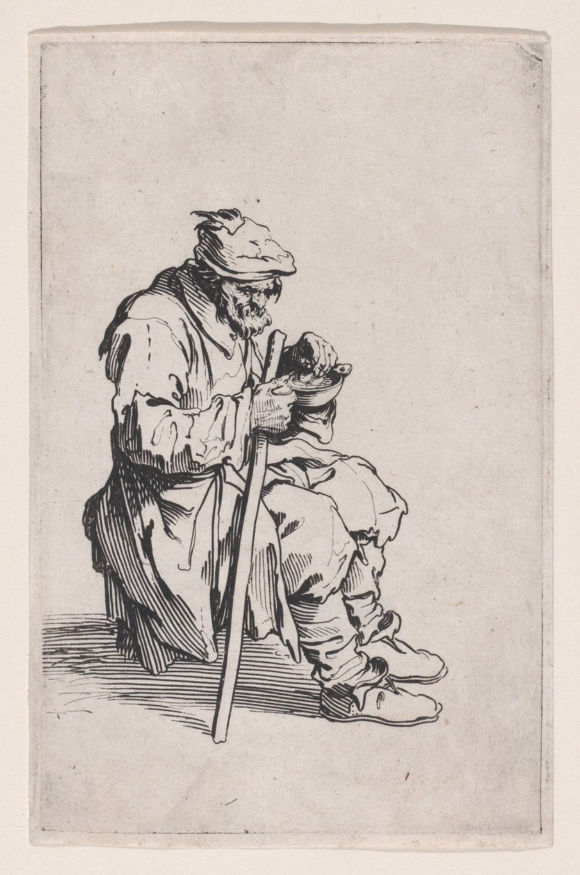 Le Gueux assis et mangeant, de «Les Gueux, suite appelée aussi Les Mendiants, Les Baroni, ou Les Barons» - Jacques Callot