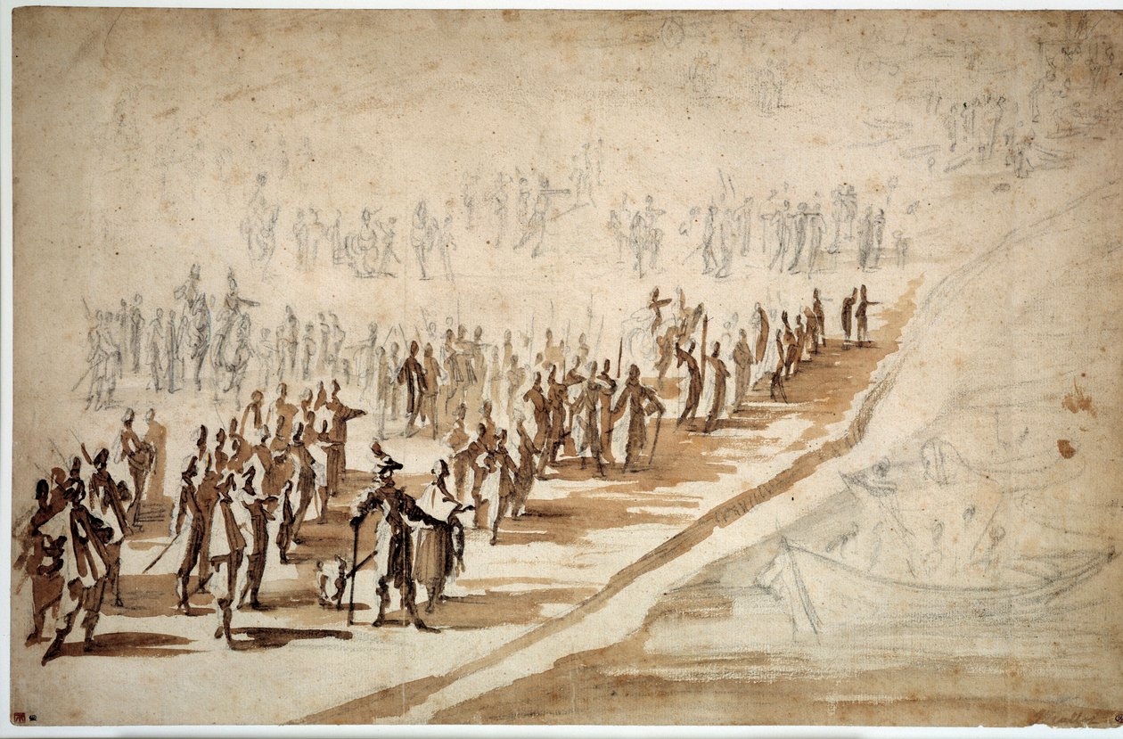 Louis XIII et Richelieu assistant au départ des troupes pour l