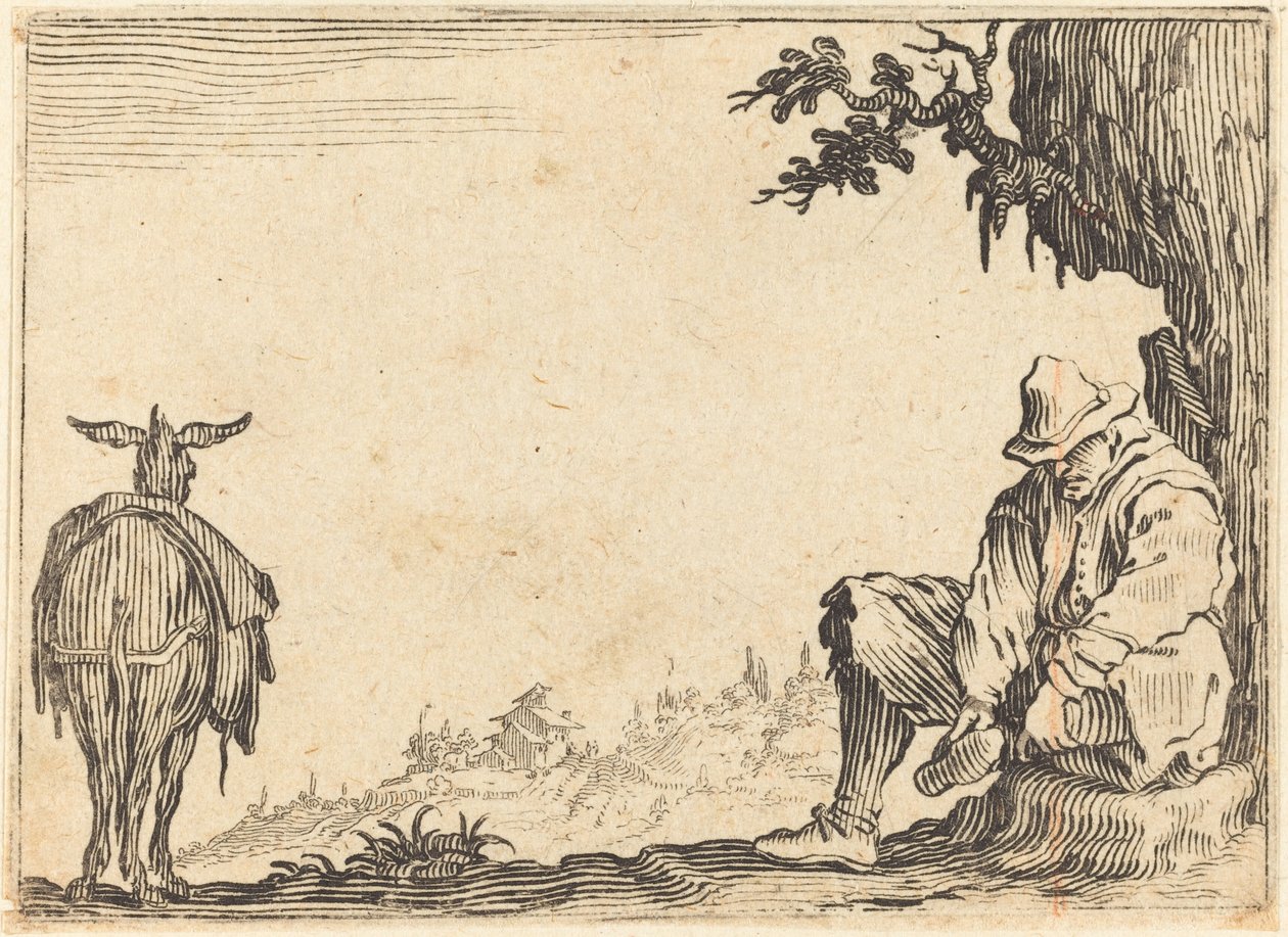 Paysant enlevant sa chaussure - Jacques Callot