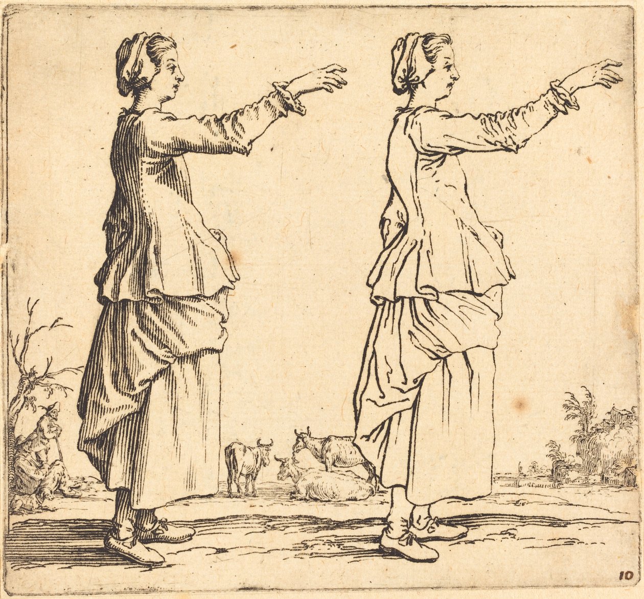 Paysanne, de Profil, Face à Droite, avec le Bras Étendu - Jacques Callot
