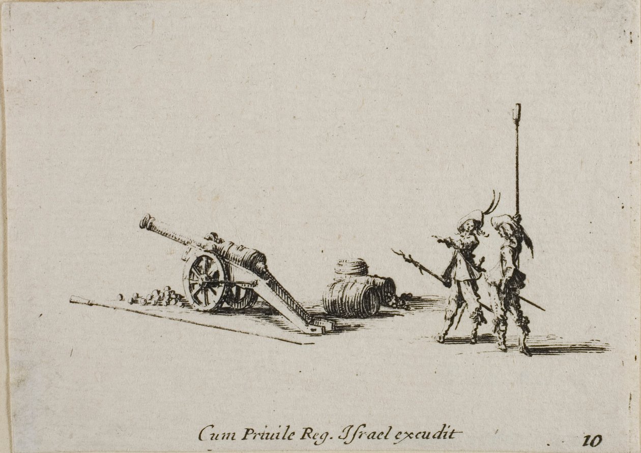 Préparation au Tir du Canon, planche dix de Les Exercices Militaires - Jacques Callot