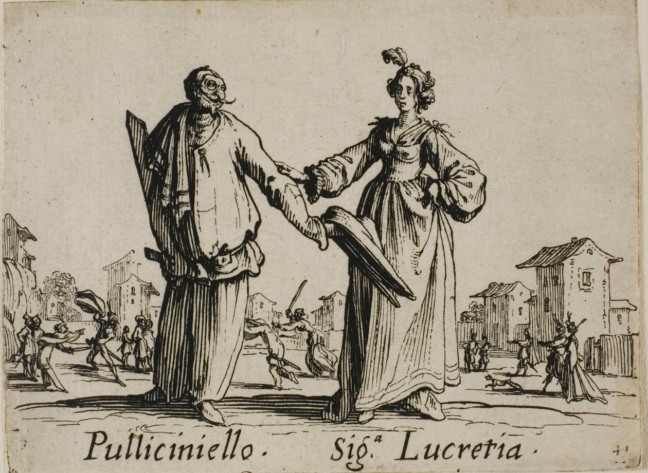 Pulliciniello - Signora Lucretia, planche 9 des Balli di Sfessania - Jacques Callot